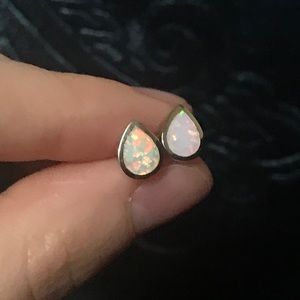 Teardrop white halo stud earrings